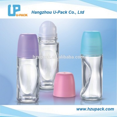 50ml glass body refillable deodorant roll on bottle for cosmetic package